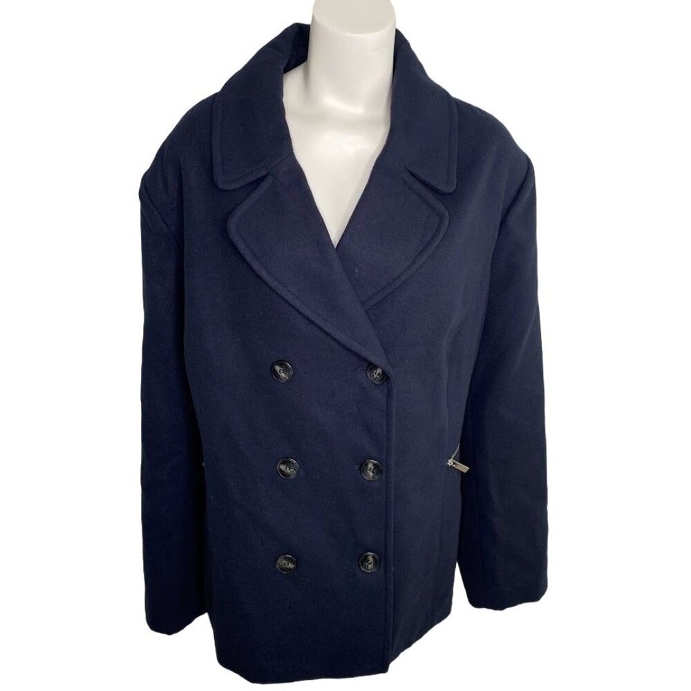 Maralyn + Me Double-Breasted Peacoat Women's 3X Plus Navy Blue Zipper-Pocket NEW